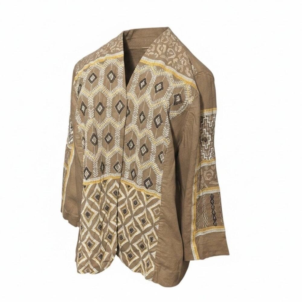 Chico's Multicolor Embroidered Beaded Jacket Sz 2(L12)Linen Blend NWOT